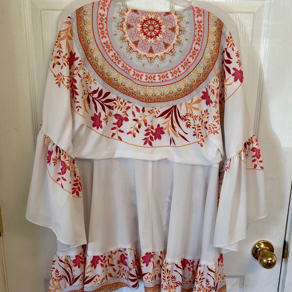 Umgee White Tunic with Pink & Gold Medallion Print - Picture 7 of 10